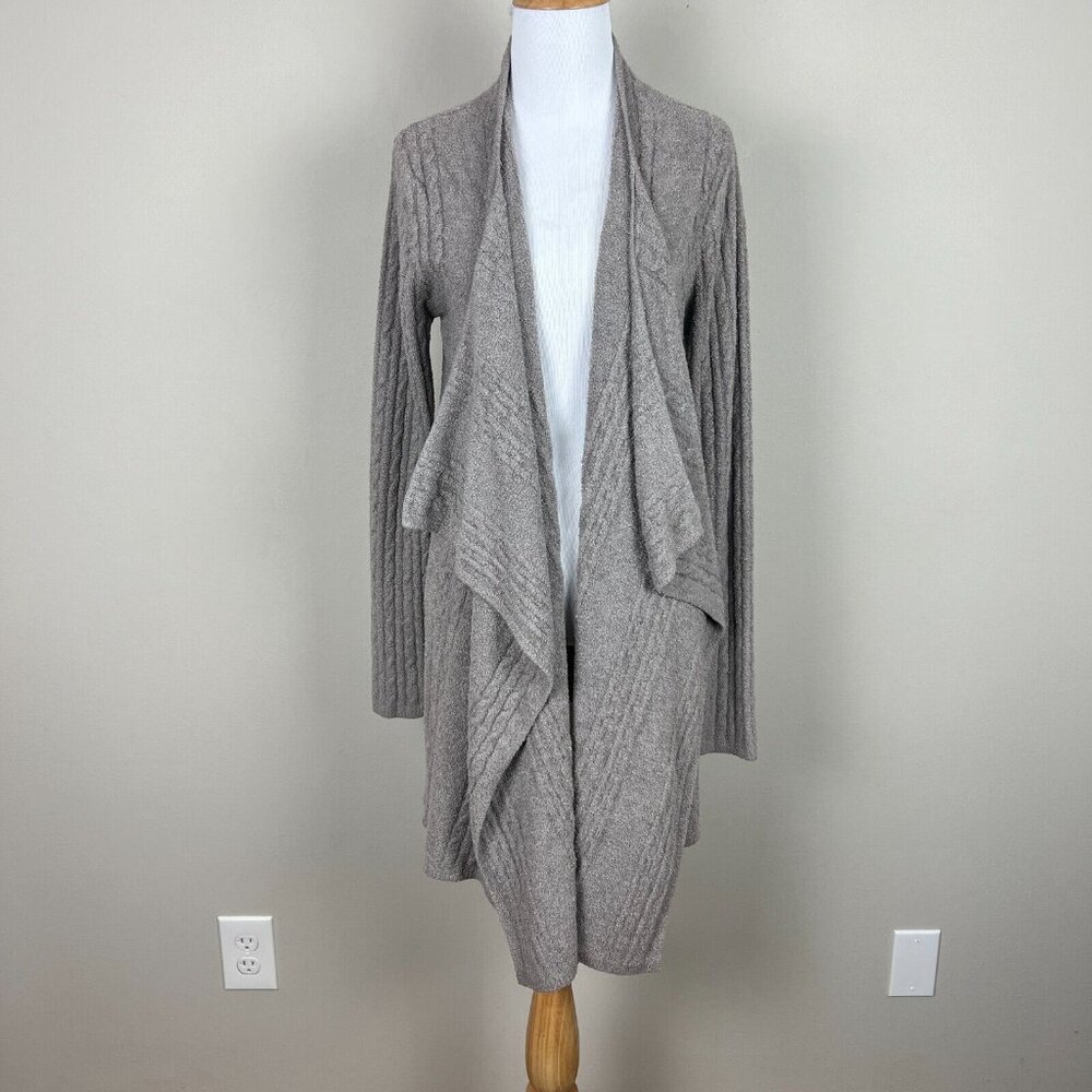 Barefoot Dreams Cardigan Sweater Womens L/XL Gray‎ Bamboo Chic Lite Knit Draped
